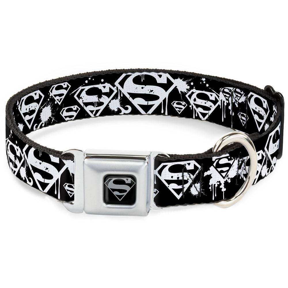 Ошейник для собак Buckle-Down Супермен лого с метал. застежкой 23-38см черный
