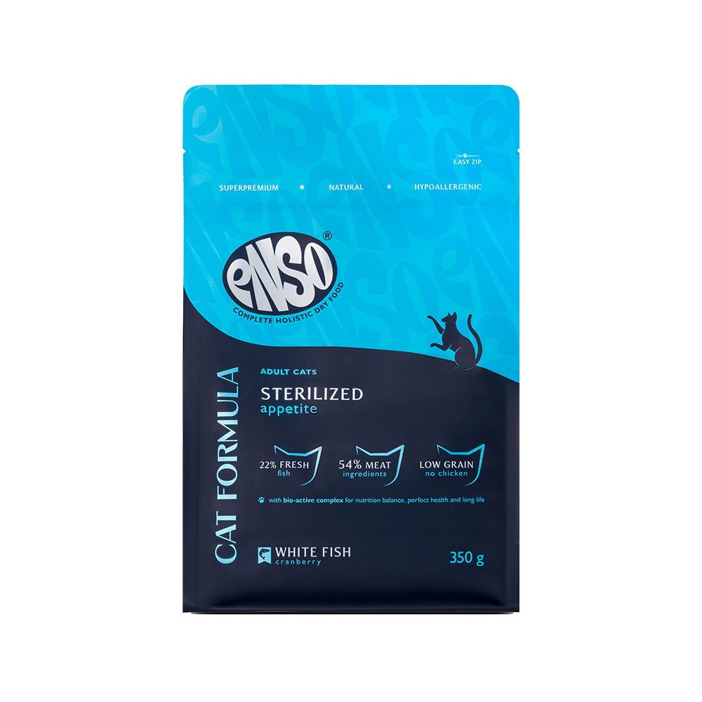 Корм для кошек ENSO formula Sterilized для стерилиз со свежей белой рыбой и клюквой сух 350г 585₽