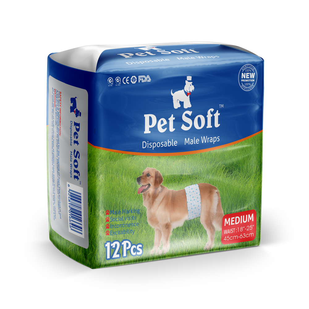 Пояса для кобелей PET SOFT Male Diaper, 3 цвета в упаковке, одноразовые, размер M, 18-25кг, 12шт