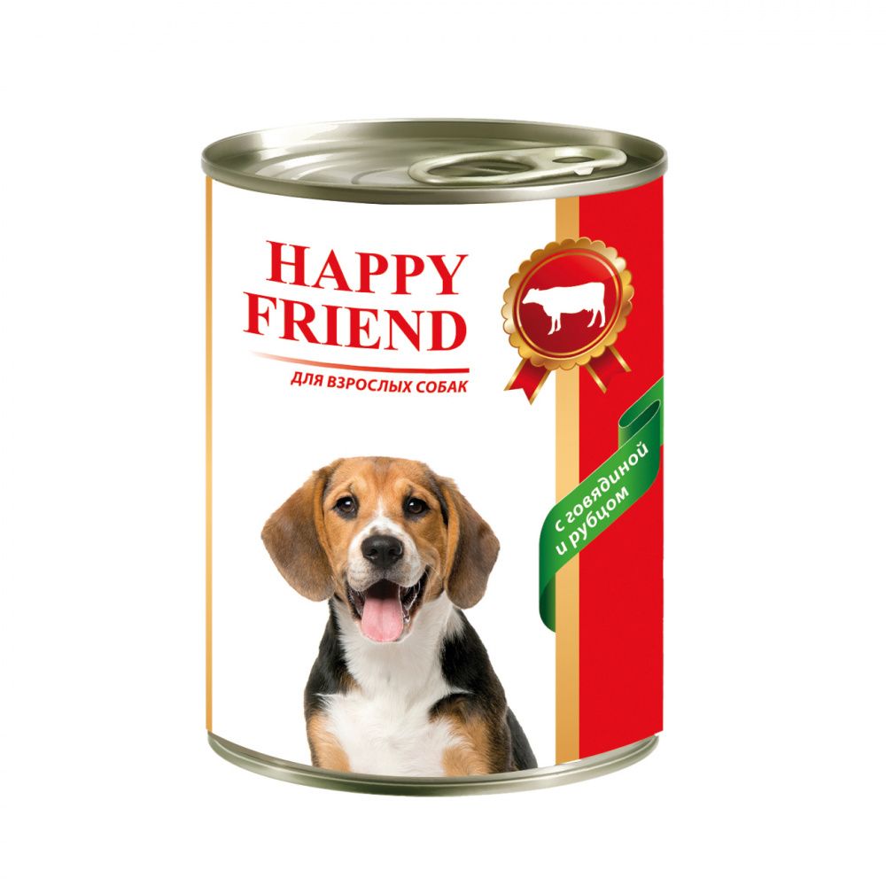 Корм для собак HAPPY FRIEND с говядиной и рубцом банка 410г корм для собак happy friend мясное ассорти банка 410г