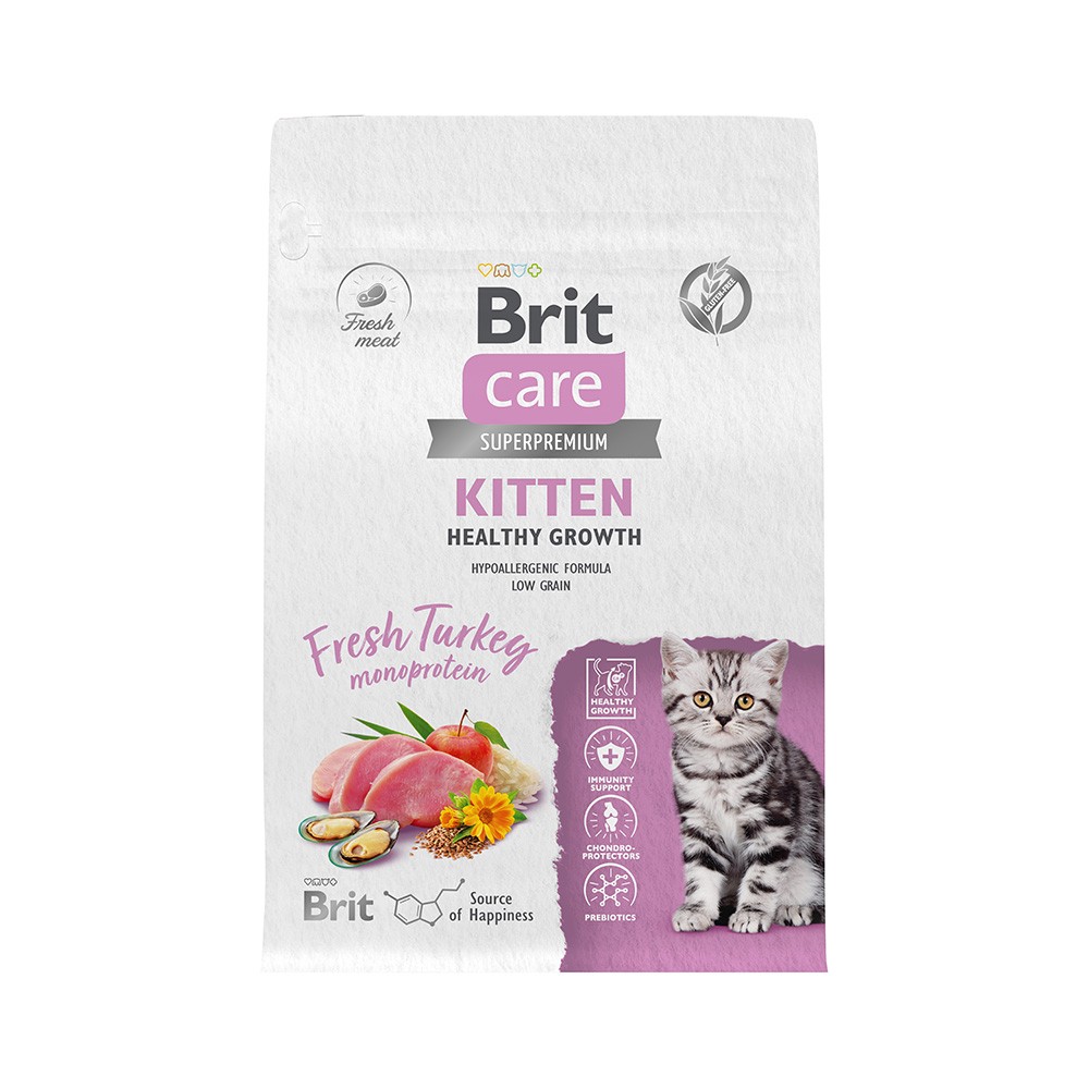 Корм для котят, беременных и кормящих кошек Brit Care Healthy Growth индейка сух. 400г