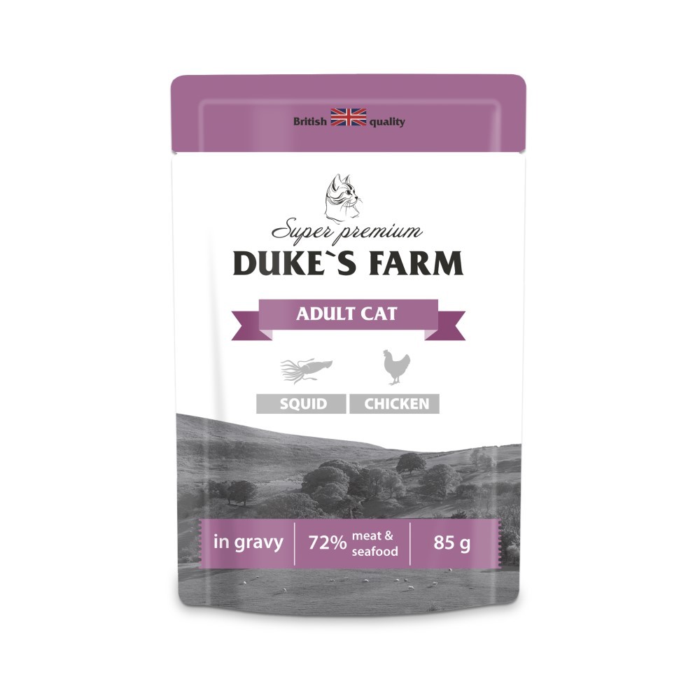 Корм для кошек DUKE'S FARM кальмар, курица в соусе пауч 85г