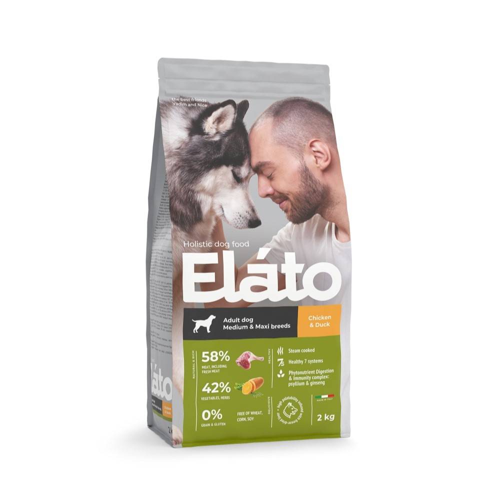 корм для котят elato holistic курица с уткой сух 300г Корм для собак Elato Holistic для средних и крупных пород, курица, утка сух. 2кг
