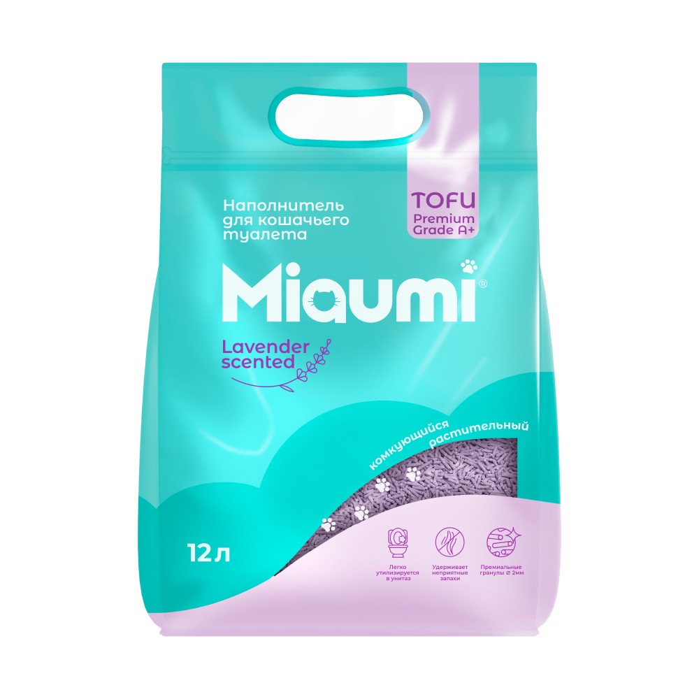 цена Наполнитель для кошачьего туалета MIAUMI Tofu Lavender комкующийся с аром. лаванды 12л