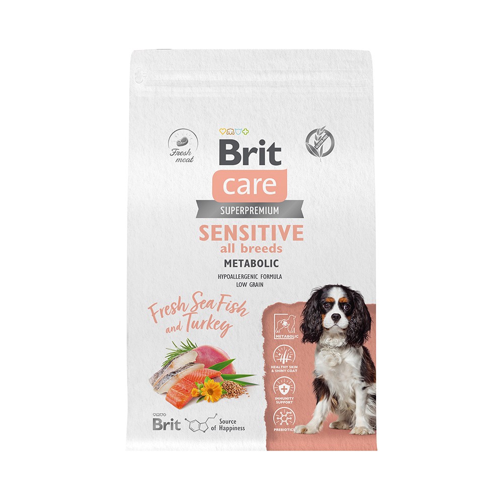 Корм для собак Brit Care Sensitive Metabolic морская рыба с индейкой сух. 3кг корм для собак brit care sensitive metabolic морская рыба с индейкой сух 1 5кг