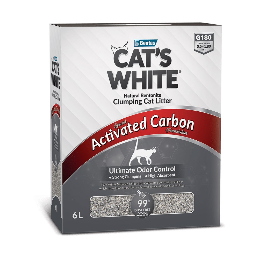 Наполнитель для кошачьего туалета CAT'S WHITE Activated Carbon комкующийся с активир. углем 6л