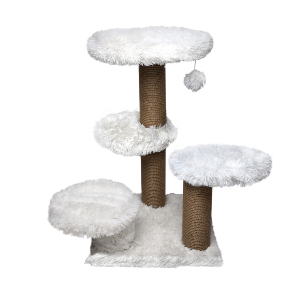 Когтеточка для кошек DUBEX Fluffy Levels комплекс с полочками и игрушкой белый 62x62x71см 2859₽