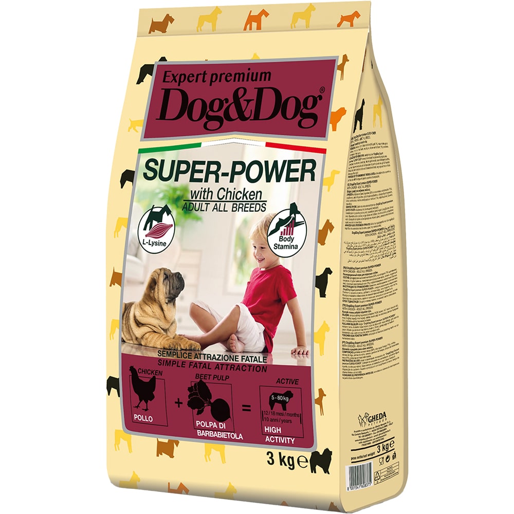 Корм для собак DOG&DOG Expert Premium Super-Power для активных, курица сух. 3кг курица суповая фермерская кукурузного откорма 1 3кг
