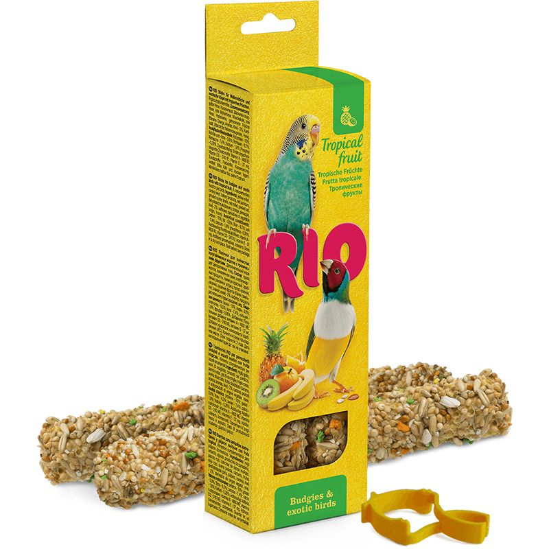 Лакомство для птиц RIO Палочки для волнистых попугайчиков и экзотов с тропическими фруктами 2х40г цена и фото