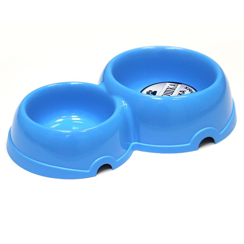 Миска для животных ХОРОШКА двойная пластиковая голубая 150\250мл