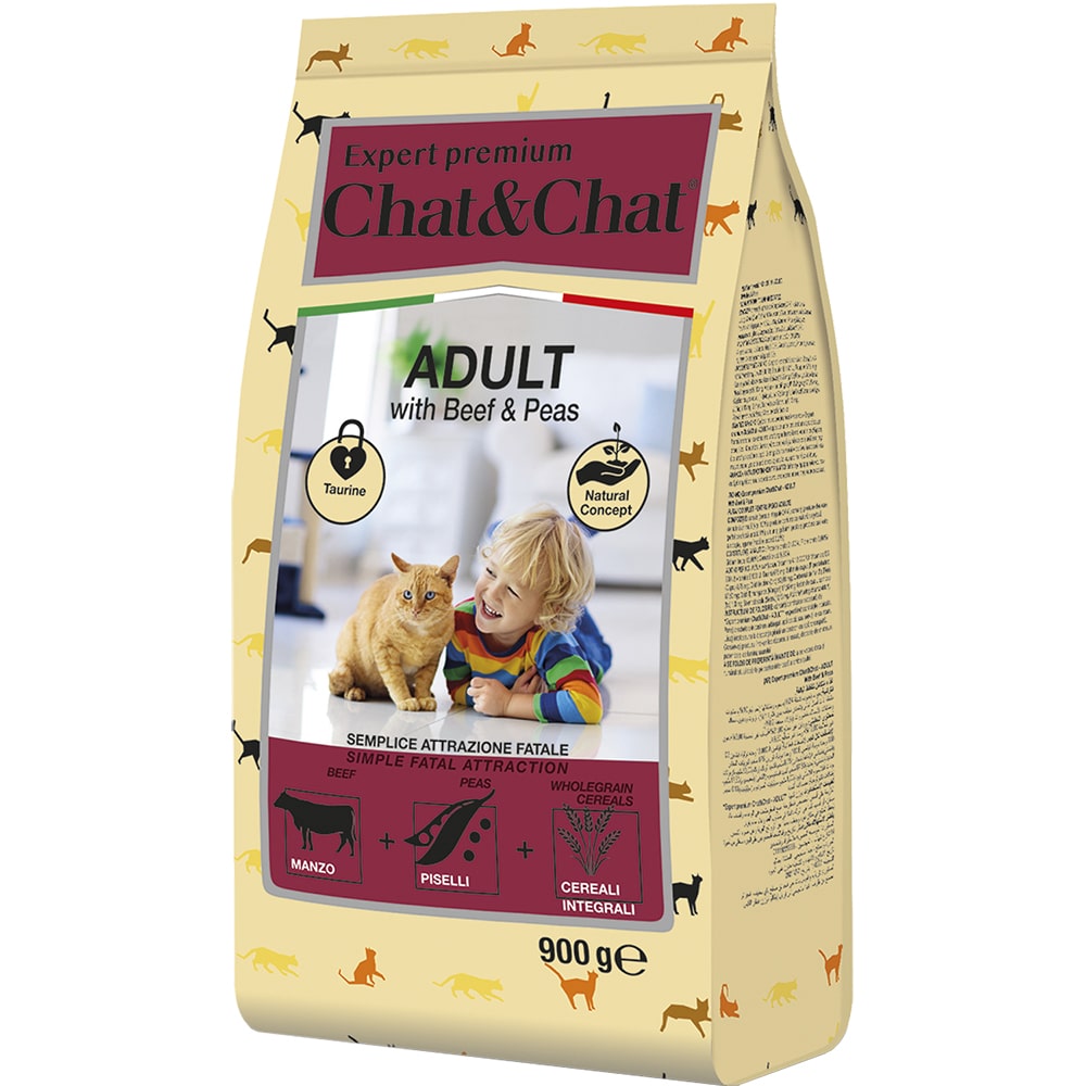 Корм для кошек CHAT&CHAT Expert Premium говядина с горохом сух. 900г хипп 2 комбиотик смесь молоч сух адапт д дет с 6 мес 900г