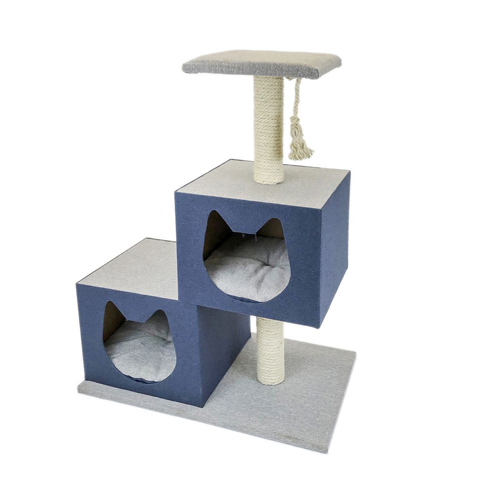 Когтеточка для кошек Foxie Комплекс с двумя домиками 70х40х90см синий