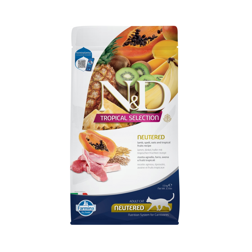 Корм для кошек Farmina N D Tropical Selection Cat для стерилизованных ягненок сух 15кг 2450₽