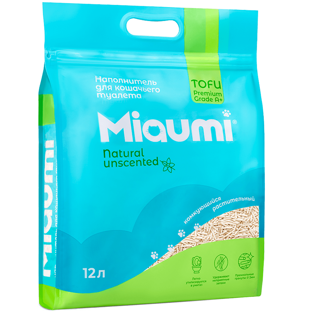 Наполнитель для кошачьего туалета MIAUMI Tofu Natural комкующийся без ароматизатора 12л