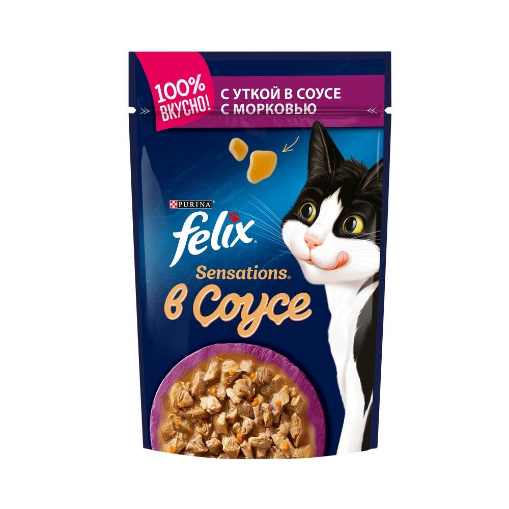 Корм для кошек FELIX Sensations, с уткой в соусе пауч 85г