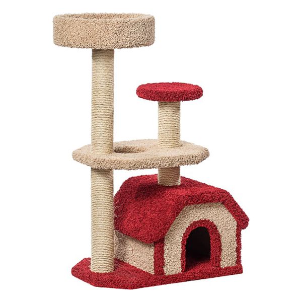 Домик для кошек ПУШОК ковролиновый Конура с площадкой и лежанкой 47х68х115см