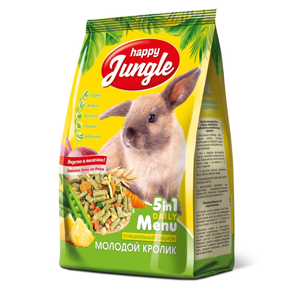 Корм для молодых кроликов HAPPY JUNGLE 400г корм для кроликов happy jungle престиж 500г