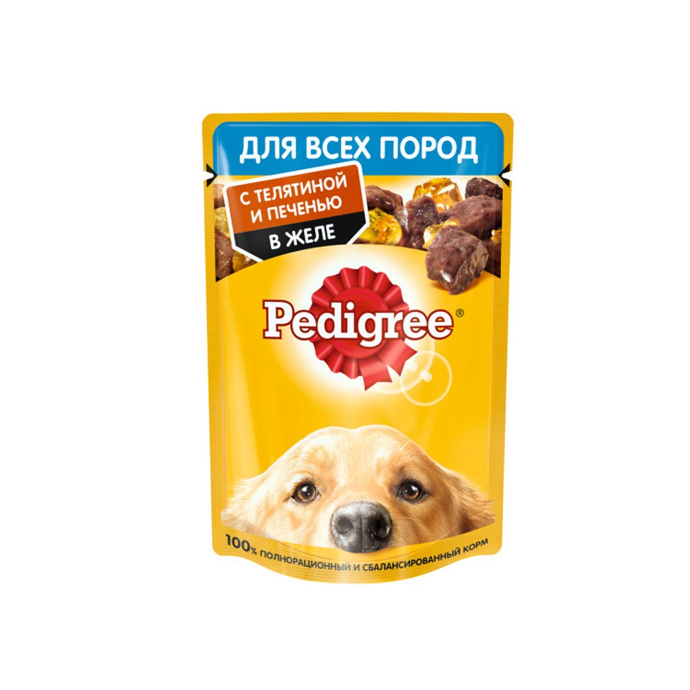 Корм для собак Pedigree Телятина с печенью в желе пауч 85г корм для собак pedigree для миниатюрных пород паштет курица пауч 80г
