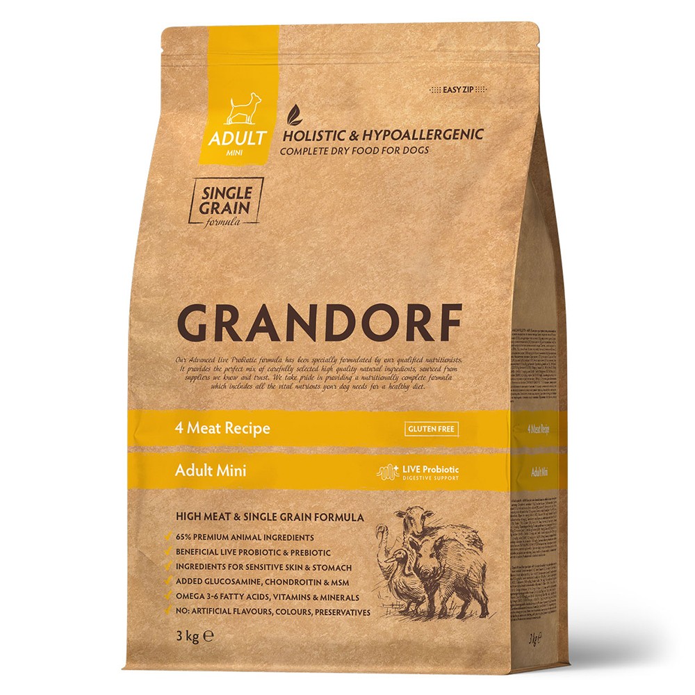 Корм для собак GRANDORF Четыре вида мяса для мелких пород сух. 3кг корм для кошек grandorf для стерилизованных четыре вида мяса с пробиотиками сух 2кг