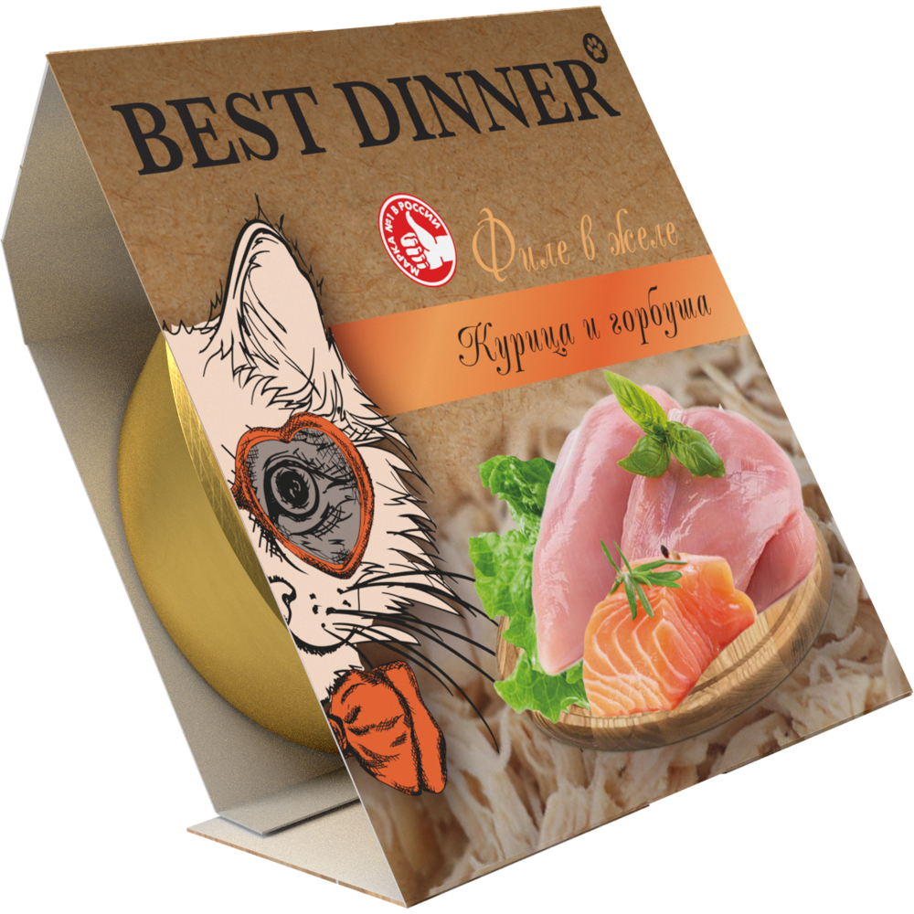Корм для кошек Best Dinner для стерил мясные волокна в желе курица с горбушей ламист 75г 229₽