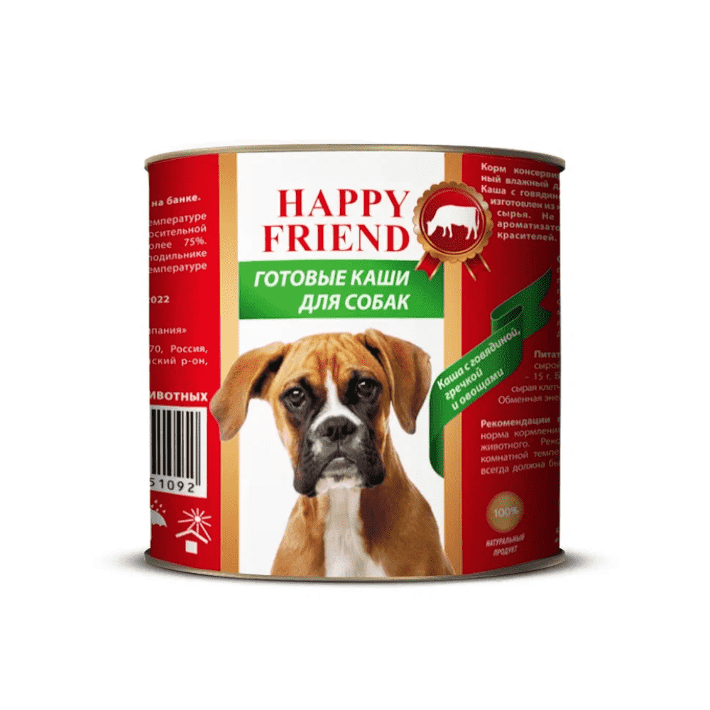 Корм для собак HAPPY FRIEND Каша с говядиной, гречкой и овощами 525г корм для собак happy friend каша с индейкой бурым рисом и овощами 340г