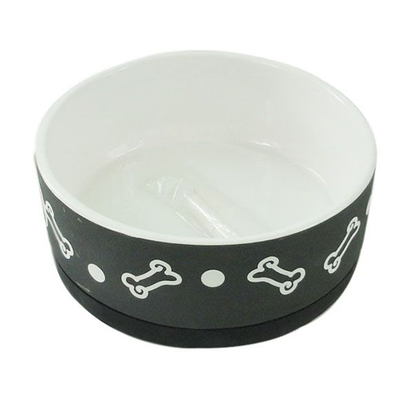 Миска для животных Foxie Bones черная керамическая 13х5,5 см 400мл керамик миска керамическая нескользящая для собак черная с косточками 400мл