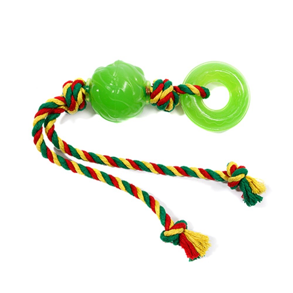 Игрушка для собак DOGLIKE Сарделька канатная 1шт DL малая с этикеткой (жёлтый-зелёный-красный) игрушка для собак doglike комета с этикеткой зеленый