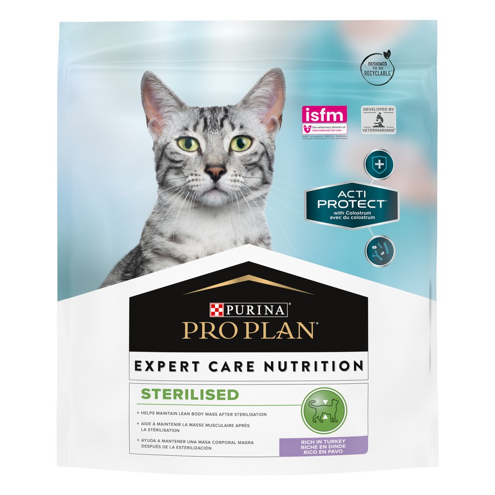 Корм для кошек Pro Plan Acti Protect для стерилизованных, индейка сух. 400г корм для щенков pro plan acti protect с чувствительным пищеварением ягненок сух 3кг