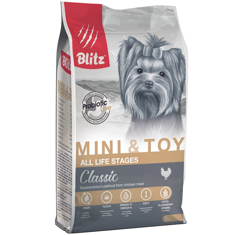 Корм для собак Blitz adult mini &toy breeds для мелких и миниатюрных пород сух. 2кг blitz holistic adult beef