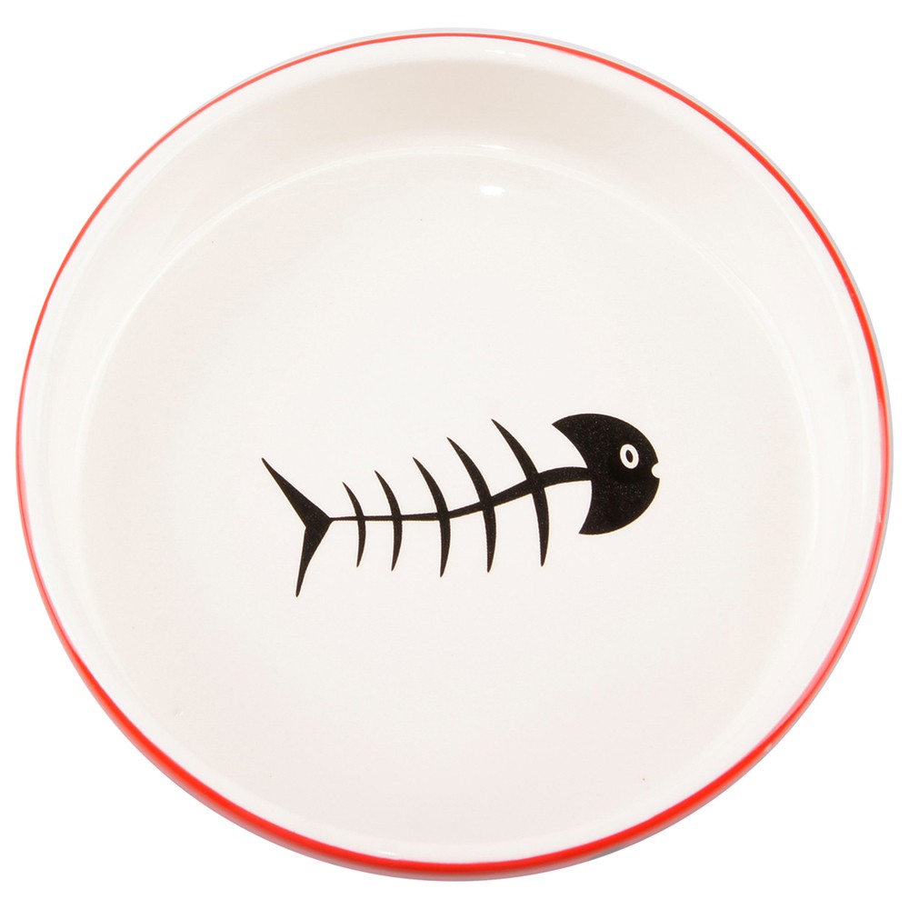 Миска для кошек MrKranch С рыбками керамическая красно-белая 300мл 419₽