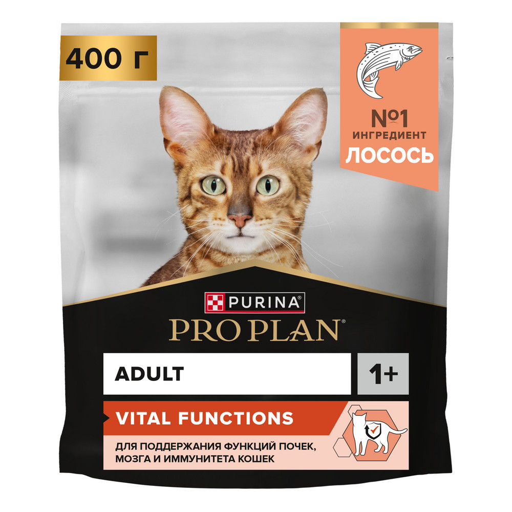 Корм для кошек Pro Plan Vital Functions для поддержания здоровья органов чувств, с лососем сух. 400г
