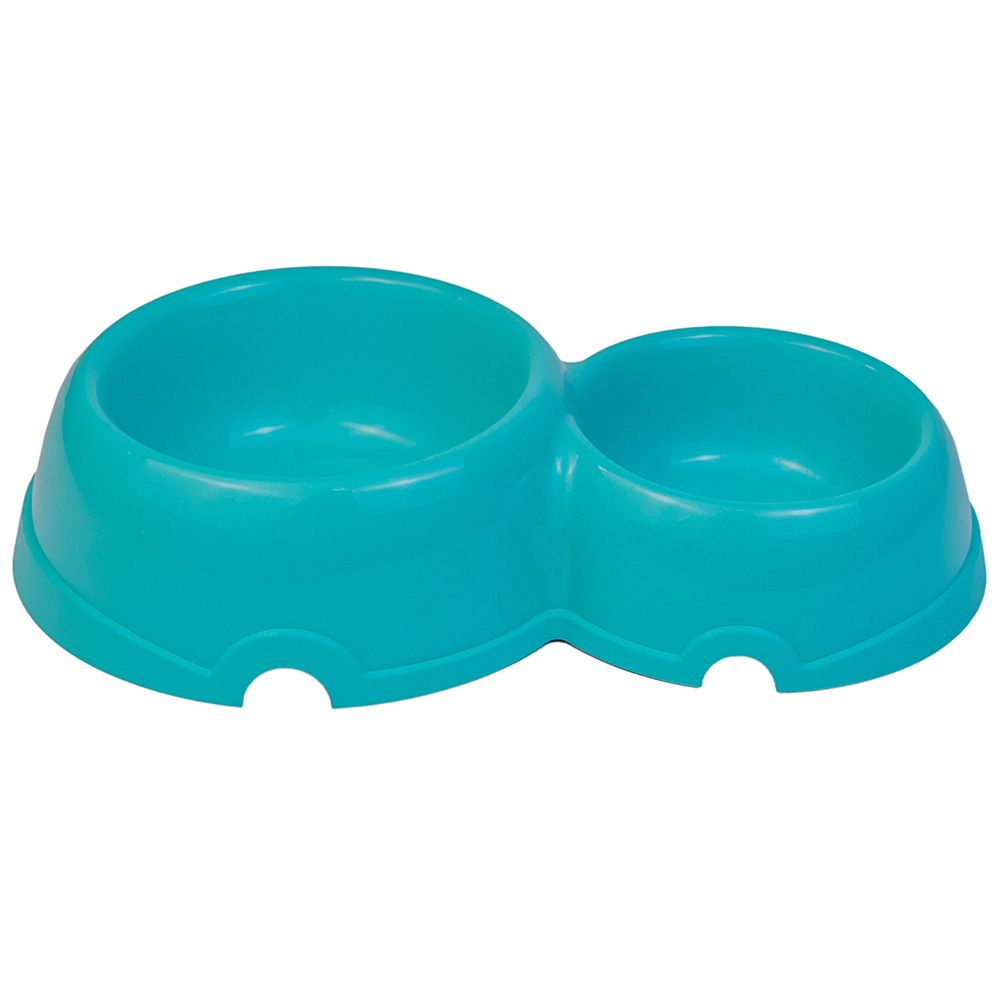 Миска для животных ХОРОШКА двойная пластиковая бирюзовая 150/250мл