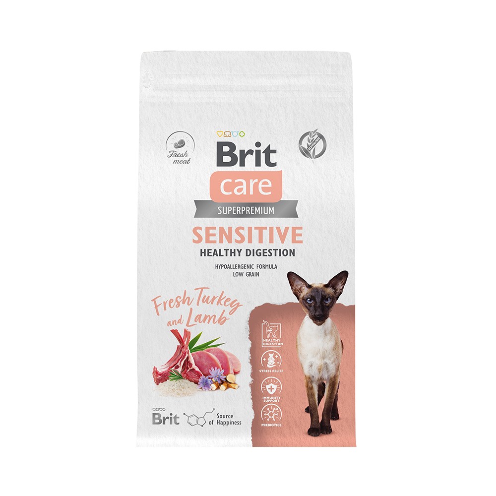 Корм для кошек Brit Care Sensitive Healthy Digestion индейка с ягнёнком сух. 1,5кг цена и фото