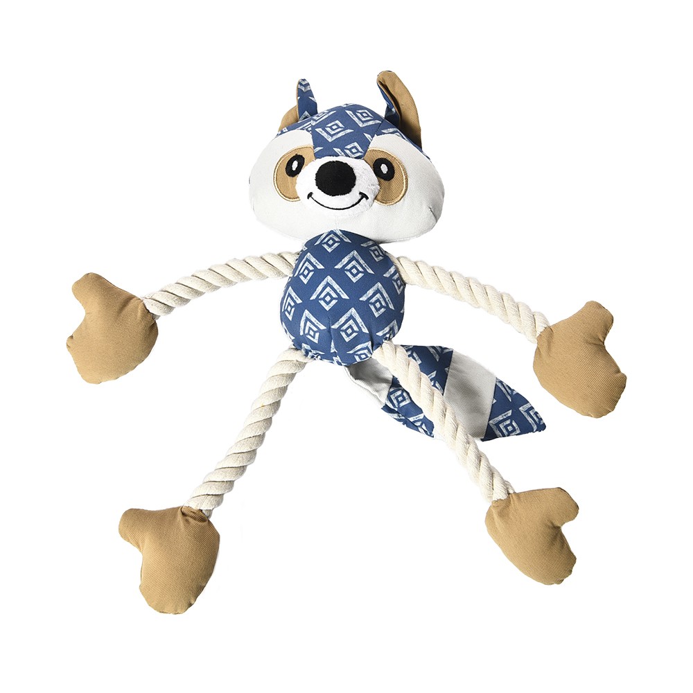 цена Игрушка для собак Foxie Bohemia Енот с лапками-канатами и пищалкой 30см