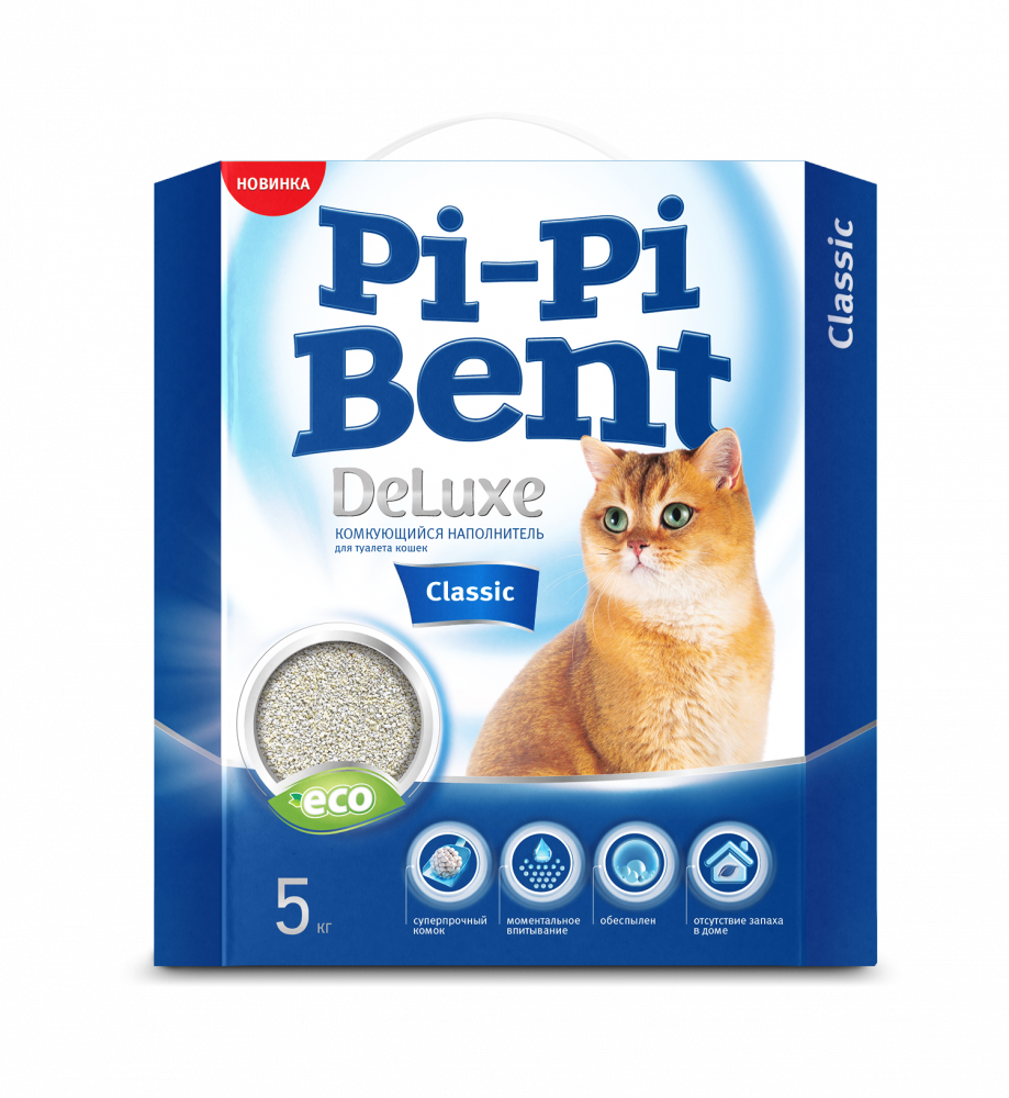 Наполнитель для кошачьего туалета PI-PI BENT DeLuxe Classic комкующийся, коробка 5кг