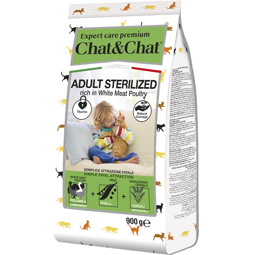 Корм для кошек CHAT&CHAT Expert Premium для стерилизованных, белое мясо птицы сух. 900г корм для кошек chat