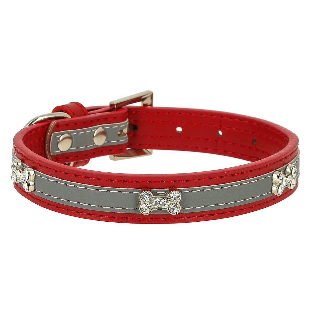 Ошейник для собак КАСКАД Колибри с украшением Косточки со стразами 20ммх40см красный