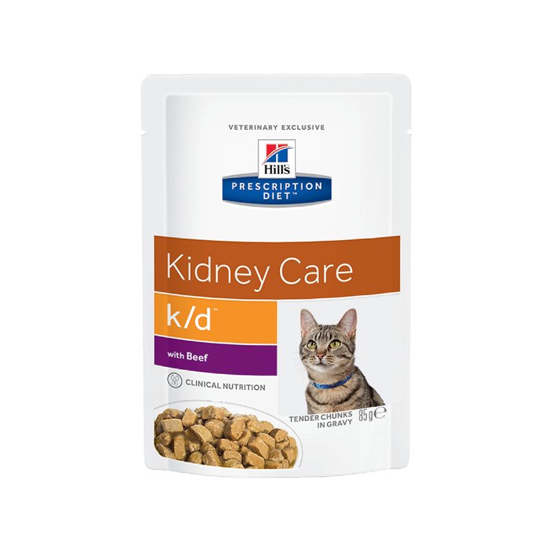 цена Корм для кошек Hill's Prescription Diet Feline K/D при заболевании почек, говядина пауч 85г