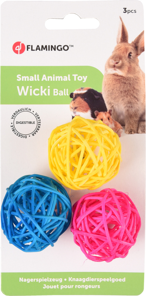 Игрушка для грызунов FLAMINGO мячики желтый, фуксия, синий 3шт, 3,5см