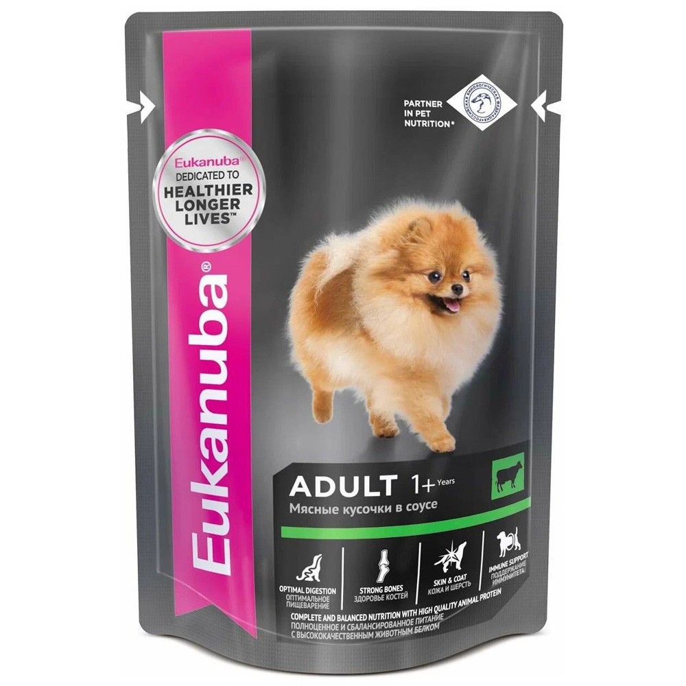 Корм для собак Eukanuba говядина в соусе пауч 100г 107₽