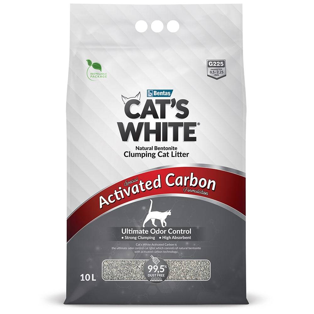 Наполнитель для кошачьего туалета CAT'S WHITE Activated Carbon комкующийся с активированным углем 10л наполнитель для кошачьего туалета kikikat с ароматом лаванда комкующийся 10л