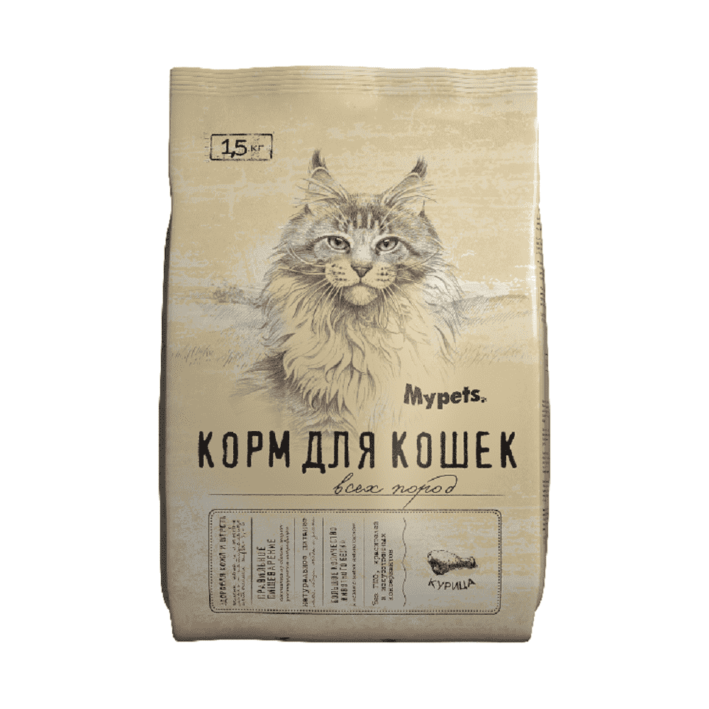 Корм для кошек MYPETS с курицей сух 15кг 975₽