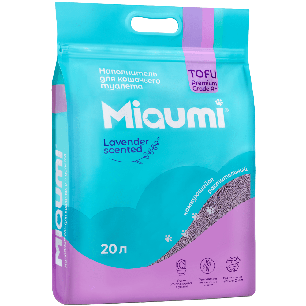Наполнитель для кошачьего туалета MIAUMI Tofu Lavender комкующийся с аром. лаванды 20л