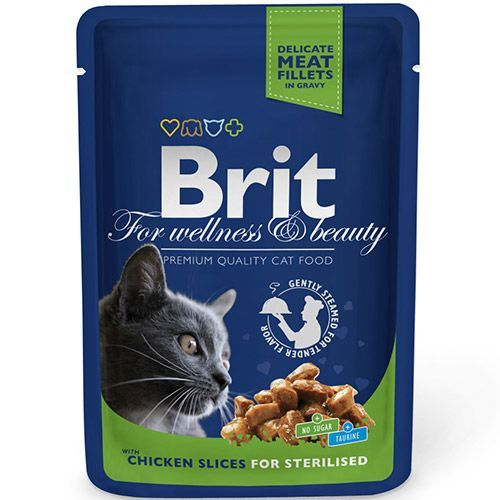 цена Корм для кошек Brit Premium Cat Курица для стерилизованных кошек конс. пауч