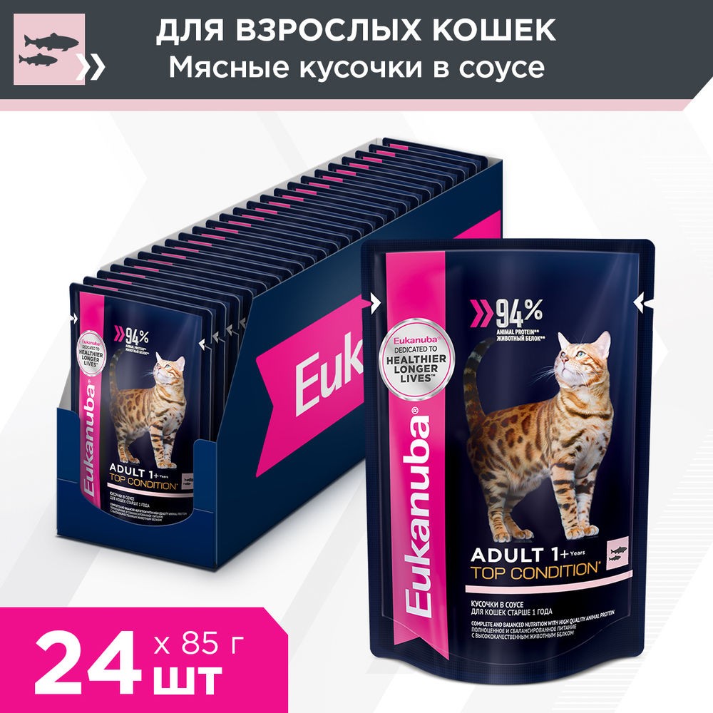 Корм для кошек Eukanuba лосось в соусе конс. пауч 85г корм для кошек duke s farm курица конс пауч 85г