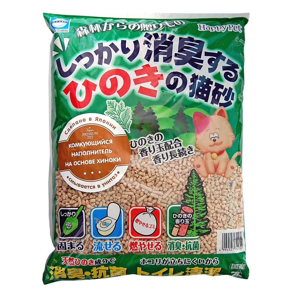 Наполнитель для кошачьего туалета Japan Premium Pet комкующийся с хиноки 7л
