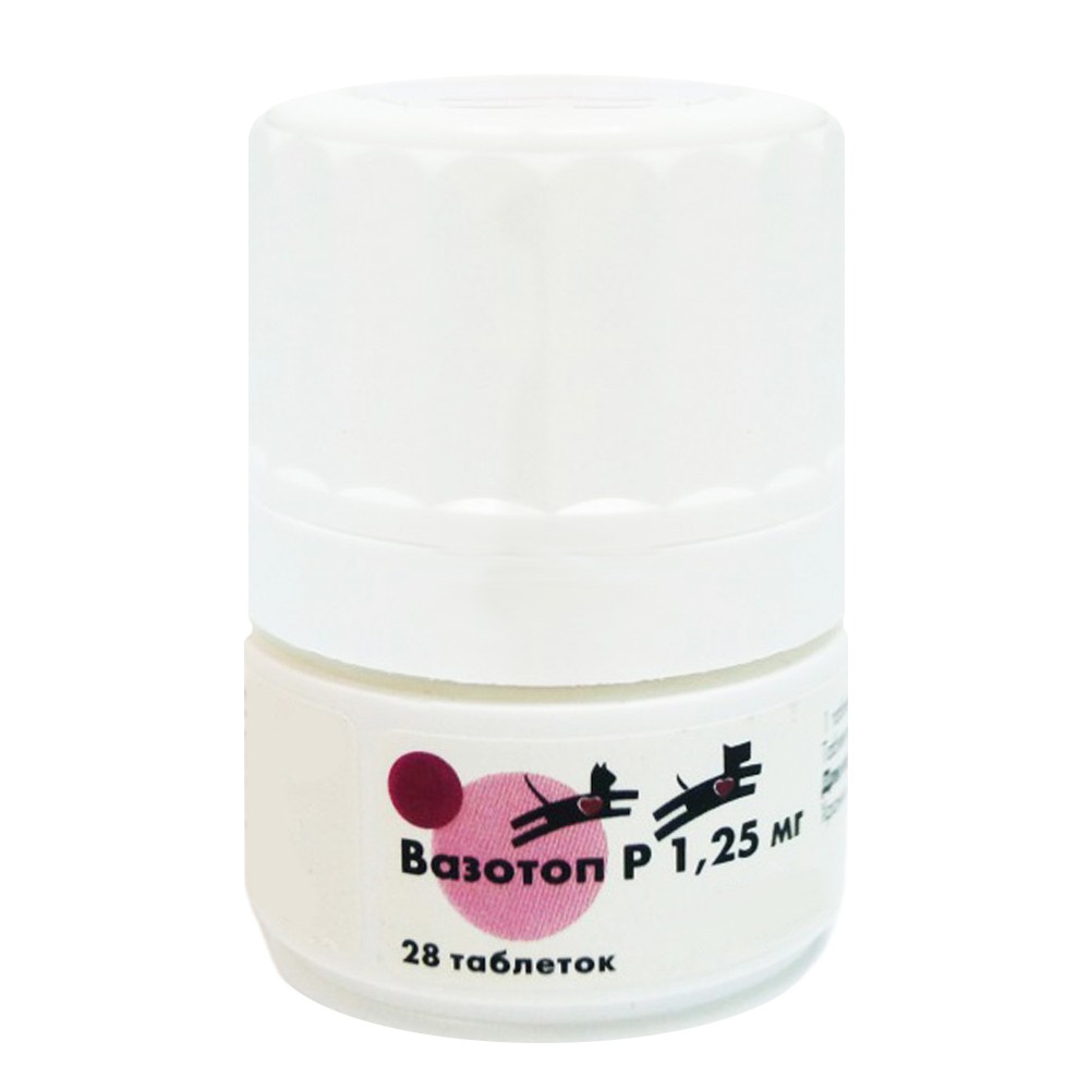 Кардиопрепарат INTERVET Вазотоп P для кошек и собак 1,25мг, 28таб