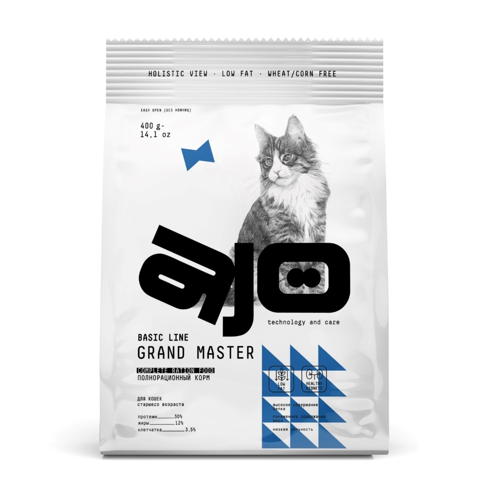 Корм для кошек AJO Cat Grand Master для пожилых, курица сух. 400г корм для кошек ajo cat sterile weight control для стерилизованных контроль веса курица сух 400г