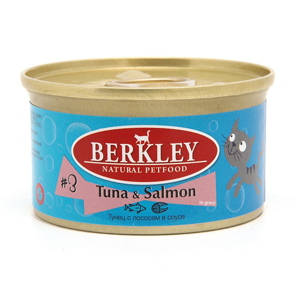 Корм для кошек BERKLEY №3 Тунец с лососем в соусе банка 85г berkley berkley консервы для кошек тунец с лососем 85 г