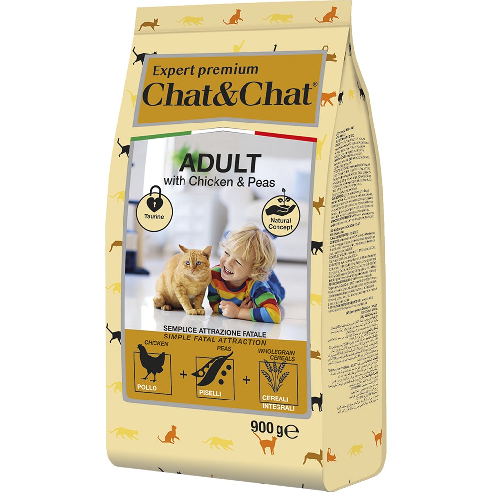 Корм для кошек CHAT&CHAT Expert Premium курица с горохом сух. 900г хипп 2 комбиотик смесь молоч сух адапт д дет с 6 мес 900г